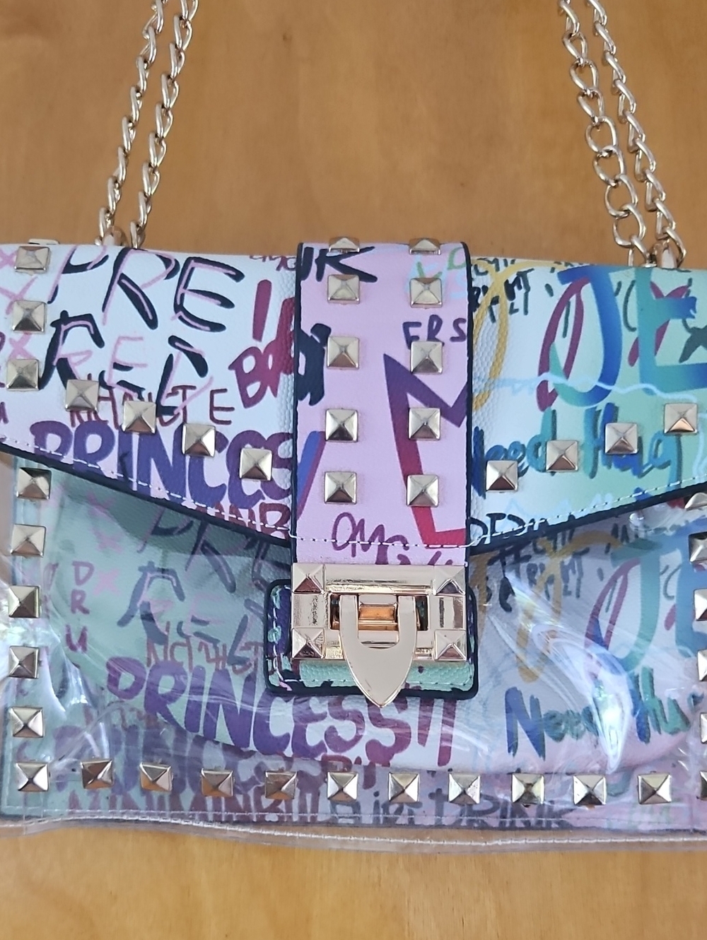 Studded Graffiti Print Crossbody PVC Shoulder Bag ...2 Pieces
